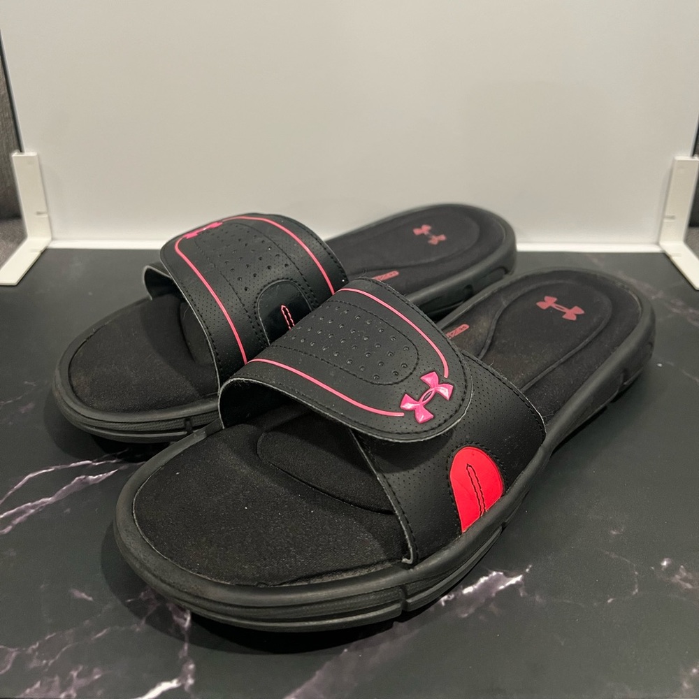 Under Armour Ignite Black Pink Women’s Slides Size 8